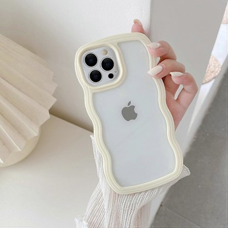 Kompatibel med iPhone 12 Pro Max Cover, Sødt Krøllet Bølge Ramme Gennemsigtigt Cover, Transparent Blød Silikone TPU Stødfanger Stødsikker - Gul