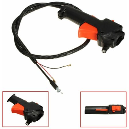 Trimmerin harja, raivaussaha, ohjauskahva, kytkin, kaasuvipu, kaapeli