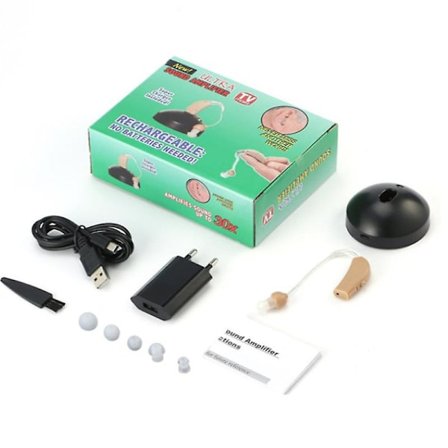 Høreapparater for Eldre, Oppladbare med Støydemping, Høreforsterkere for Voksne med Volumkontroll, Rengjøringssett, Domes, Etui og Ladeskabel