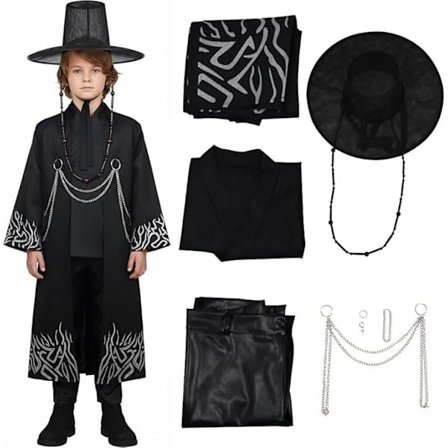 Kpop demonjägare Cosplay kostym för pojkar, Kpop Hunters skurk Saja Jinu outfit med kappa, demon, Saja, halloween 1 1-FF-