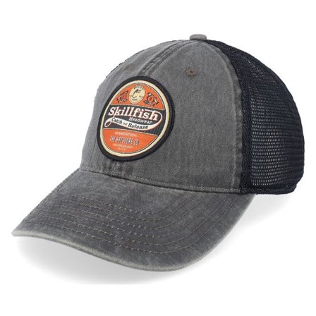 Skillfish - Grå trucker Keps - Retro Fishing Logo 211 Grey/Black Trucker @ Hatstore