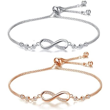 2 Delar Infinity Symbol Armband för Kvinnor med Ankelarmband med Kedjelänk med Armband Associerade med Silver och Roséguld