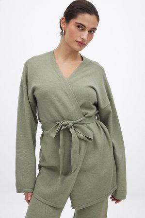 NA-KD - Strikket cardigan med omslag - Cardigan - Grønn - XL (EU 46)