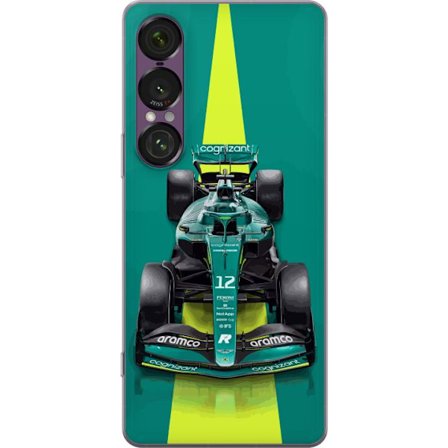 Yhteensopiva Puhelinkuori Sony Sony Xperia 1 VII Aston Martinin Formula 1 -auto vihreässä kilpailumuotoilussa, jossa on moderni studiosentuntma