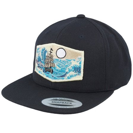 Wild Spirit - Big Boat & Waves Patch Black Snapback Snapback Black Cap - @ Hatstore