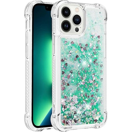 iPhone 13 Pro Max Skal, Glänsande Glitter Flytande Kvicksand Klar Transparent Mjuk TPU Silikon Skyddande Stötfångare Stötsäker, Grön