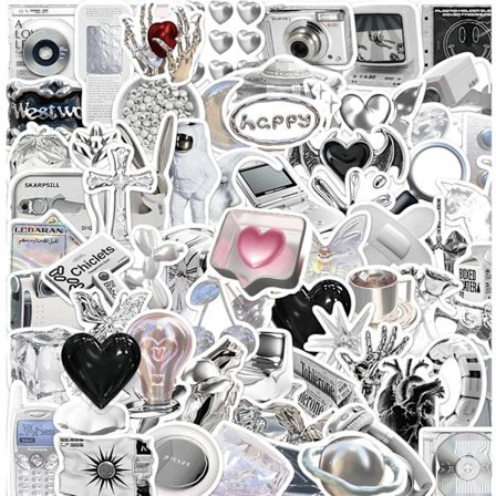 132 stk. Estetiske klistremerker Svart og hvit klistremerkepose, Retro svart og hvit motestil, Vanntett vinylklistremerke, Egnet for tenåringer, 