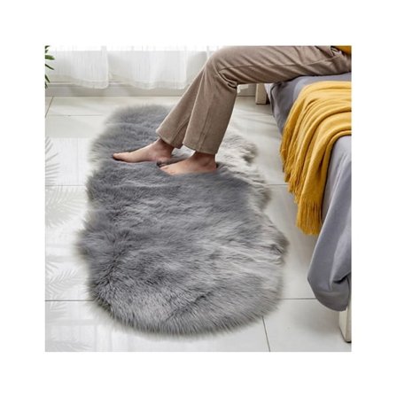 Fuskpäls Lammasnahka Shaggy Alue Matto Lattiamatto Olohuone Shaggy Deko-Harmaa