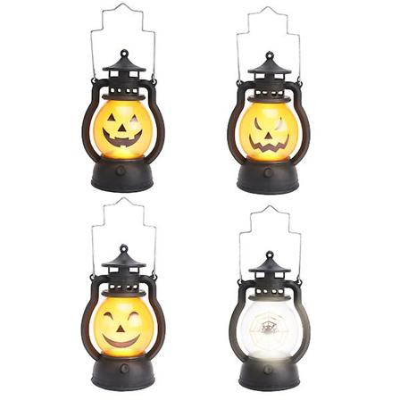 4 stk LED Dekorative Flammeløse Græskar Lanterner Hængende Trælampe Halloween Lys Lanterne Flamme Effekt LED Lanterne Assorteret Farve 19x9cm Assorted