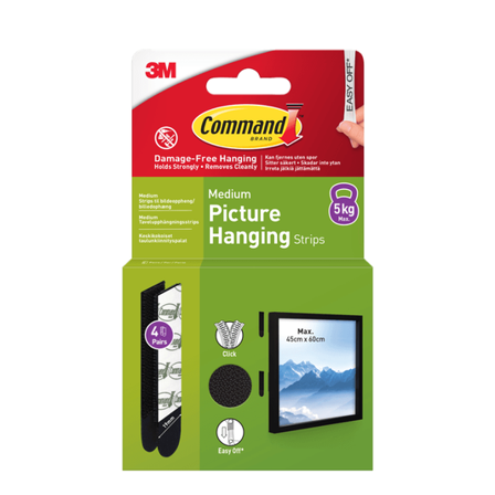 COMMAND Strips for oppheng av bilder sort mellomstor 4 par/8 strips