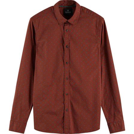 Scotch & Soda, Regular fit - all-over printed poplin Bruin, Heren, Maat:L,Katoen