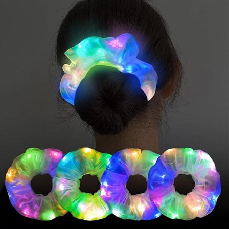 4 stk. lyse scrunchies hårbånd, LED scrunchy elastik til håret til kvinder og piger, lyser i mørke festartikler Rave-tilbehør til glowparty