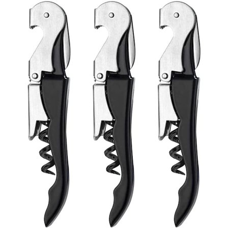 Sett med 3 karbonstål 3-i-1 øl- og vinflaske korktrekker,