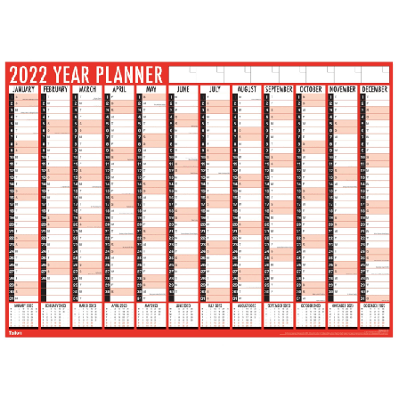 Tallon 2022 Helårsväggplanerare One Size Röd/svart