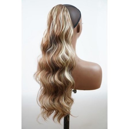 (Blond brun mix) 60 cm lang krøllet hestehale med snøring med lang