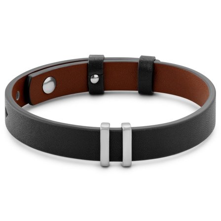 Nomen | Black and Brown Leather ID Bracelet with Silver-tone Elements for Men - Leather bracelets