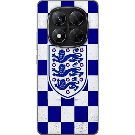Kompatibelt Mobildeksel til Xiaomi Xiaomi Redmi Note 14 Pro Grafisk sjakkbrett-mønster i blått og hvitt med et klassisk heraldisk emblem, retroinspi