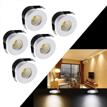 5-pakning 3W LED Innfelte Spotlights, LED Innfelt Lite Skap Mini Spot Light Tak Downlight Kit Armatur