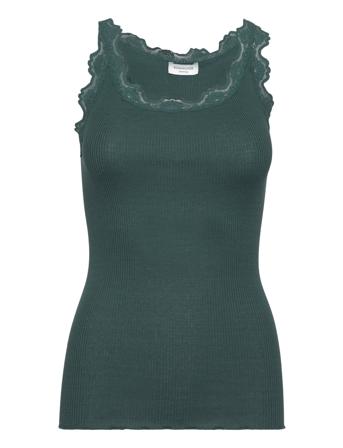 Silk Top W/ Lace T-shirts & Tops Sleeveless Grønn Rosemunde*Betinget Tilbud
