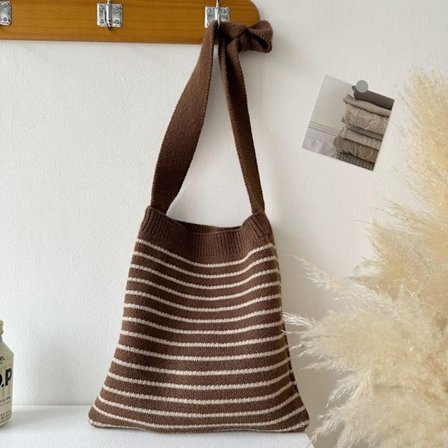 Stripete strikkeposer Håndvevd veske KAFFE