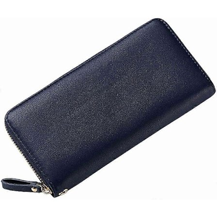 Lommebok i Skinn Dame Stor Lommebok Dame med Glidelås Gull Lommebøker Dame Lang (Mørk Blå)