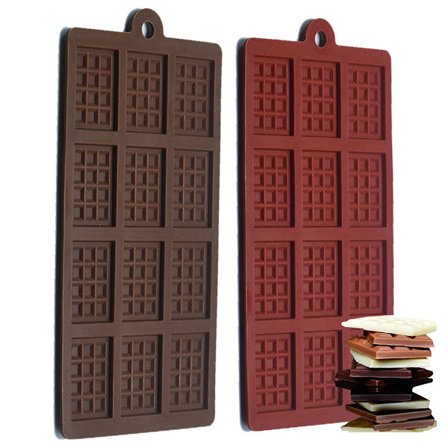 2-pack 12-håls silikon Mini Rektangel Tunn Våffla Choklad DIY Form Bryt-Aparts Chokladbit