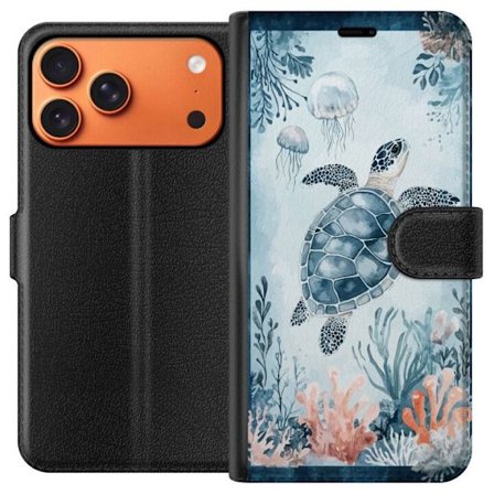 Yhteensopiva Lompakkokotelo Apple Apple iPhone 17 Pro Max Akvarellimaalaus merikilpikonna korallien ja meduusojen joukossa rauhallisessa sinisessä ve