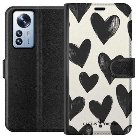 Kompatibelt Lommeboketui til Xiaomi Xiaomi 12 Pro Cactus and Friends - Bold Black Love Pattern