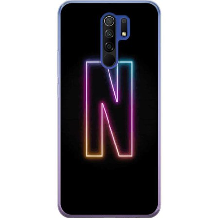 Kompatibelt Mobildeksel til Xiaomi Xiaomi Redmi 9 Minimalistisk neonbokstav N i fargeskiftende lys mot svart bakgrunn