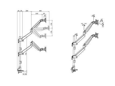 Multibrackets M monteringssett - gassheis - for 2 LCD-skjermer - VESA, dobbelstablet stang - svart