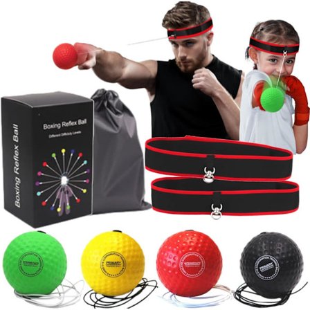 Bokse Refleksbold Sæt Med 4 Bolde Og 2 Hovedbånd - Speed Punch Træning For Begyndere - Holdbar Og Justerbar