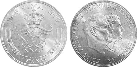 Danmark 1960 - Sølvmøntbryllupsmønt - 5 kr. sølvmønt