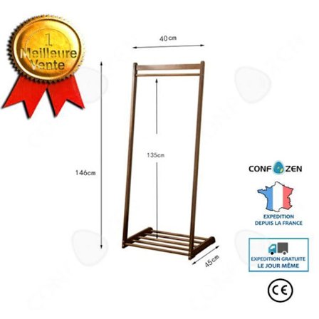 Ståendes klädhängare - CONFO - Bambooklädhängare - 146x45x40CM - Modern stil - Dubbel stång