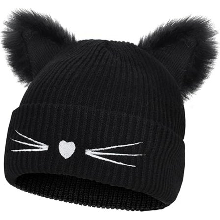 Dame Knittet Hat med Katteører Vinter Varmt Hætte Huer i Elas DXGHC