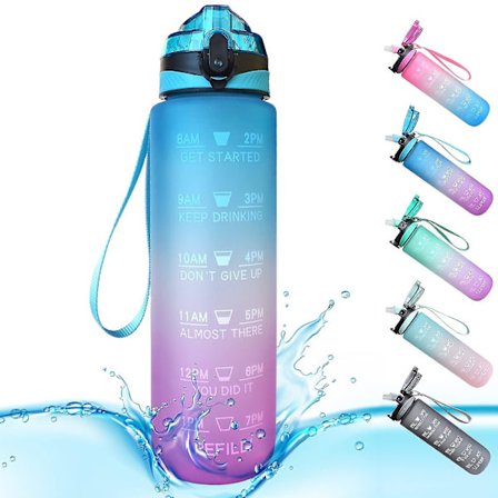 Sportvattenflaska 1 liters tidsmarkeringar och med sugrör Flaskor Vattenflaska öppnas Lämplig för fitness utomhus