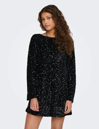 ONLY Onlanika Sequins Ls Bow Dress Wvn Cs - Black - L