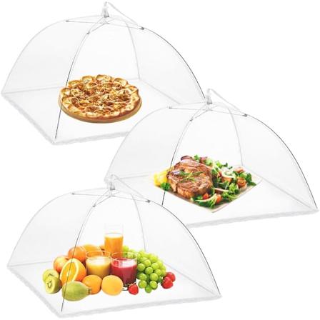 3-pakning matdeksel 14 tommers pop-up kryptert mesh tallerken serveringstelt, fint nett skjerm paraply for utendørs, fester, piknik, grillfester, 