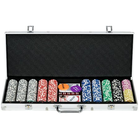 Poker Case Set 500 Chips 11,5G Professional Poker Set Lukko 2 Korttipakkaa 5 Nopanjakaja Sokeat Painikkeet Hopea
