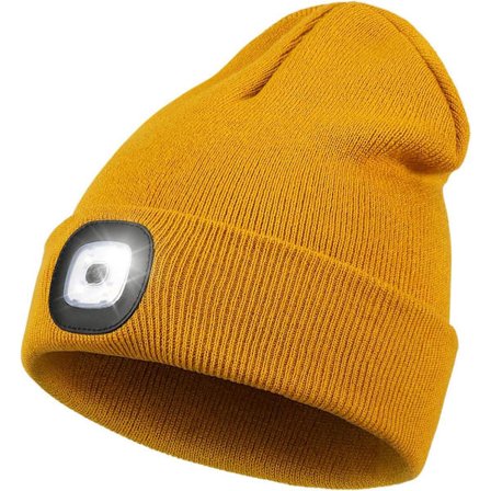 LED Lue med Lys - Khaki, USB Oppladbar Håndfri 4 LED H