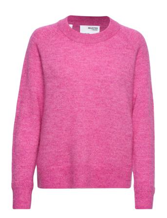 Slflulu Ls Knit O-Neck Pink Selected Femme