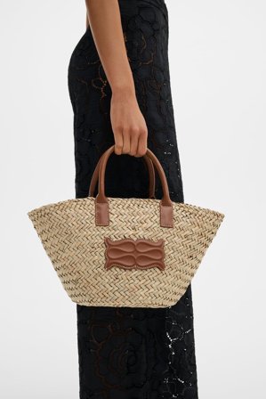 Malina - Small monogram straw bag - One Size - Cognac
