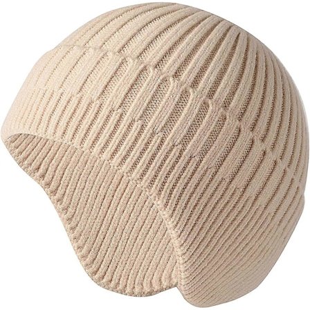 Strikket Lue for Menn og Kvinner med Øreklaffer, Vinterlue i Ull, Varm Skallelue, Slapp, med Ørevarmere