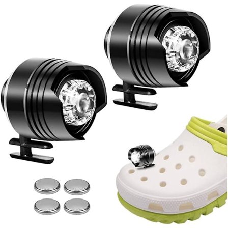 Forlygter til Crocs Små Lygter Forlygte Lommelygte Træsko Sko Lygter, 2 stk. Små LED-lygter til Crocs Sko Dekorationstilbehør (sort)