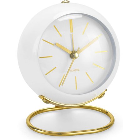 Retro väckarklocka analog utan tickande, med nattlampa, tyst, batteridriven, lätt att använda och högt alarm -