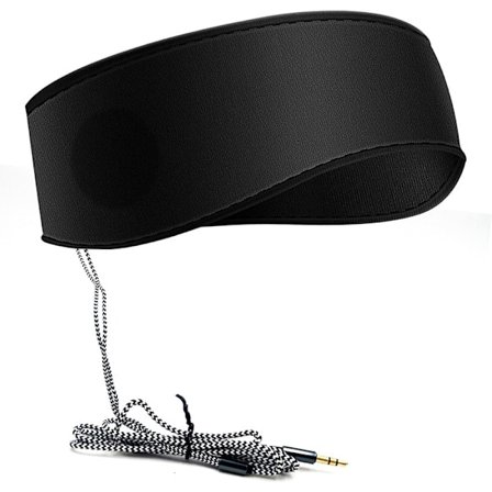 QD-Svart Musik Sovpannband med Hörlurar, 3.5mm Trådbunden Mjuk Elastisk