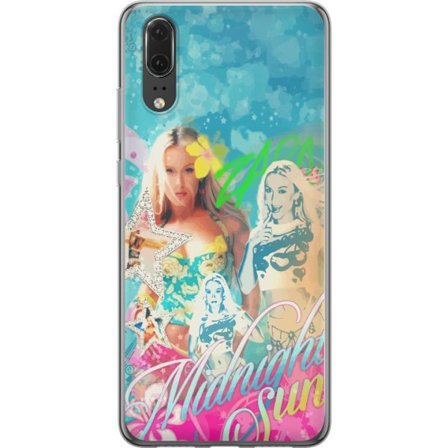 Yhteensopiva Puhelinkuori Huawei P20 Seikkailumaailma Steve, Creeper ja eläimillä värikkäässä palikkagrafiikassa