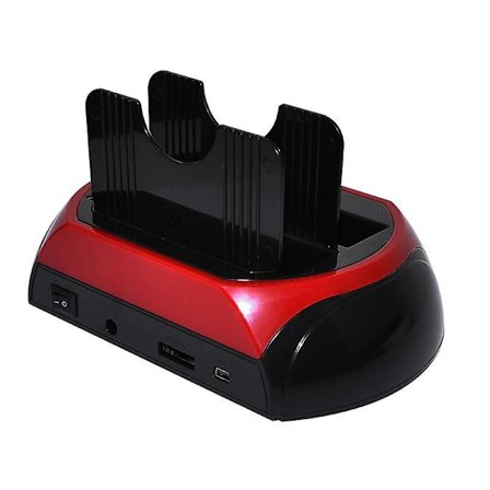 Dubbel SATA IDE Hårddiskdocka med USB 2.0-hubb och All-in-1-kortläsare