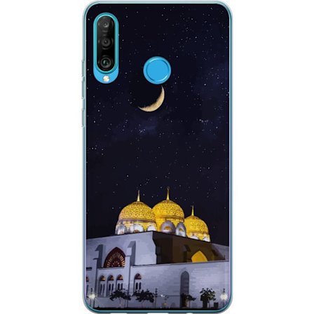 Kompatibelt Mobildeksel til Huawei P30 lite Stjerneklar natt med gyldne kupler og halvmåne over opplyst moské