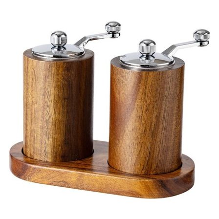 To Retro Farve med Acacia Træ U-formet Base Håndsving Peberkværn Sæt - Perfekt til Krydderier