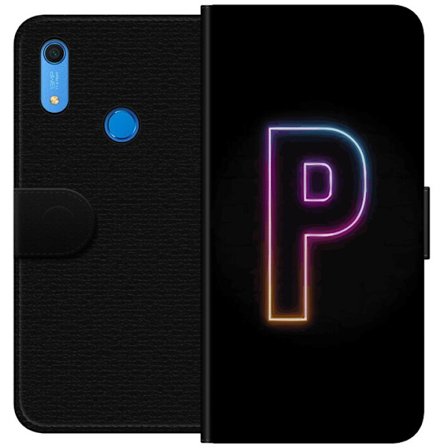 Kompatibel Tegnebogsetui til Huawei Huawei Y6s (2019) Minimalistisk neonbogstav P i farvegradient og lyseffekt mod sort baggrund i digital neonstil